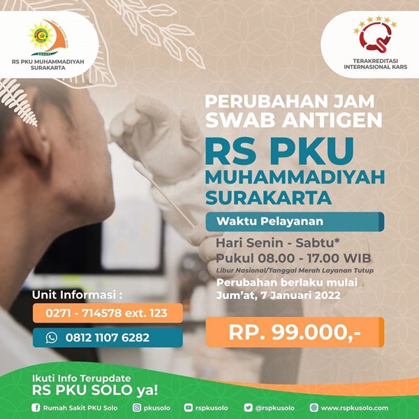 Perubahan Pelayanan SWAB Antigen RS PKU Muhammadiyah Surakarta